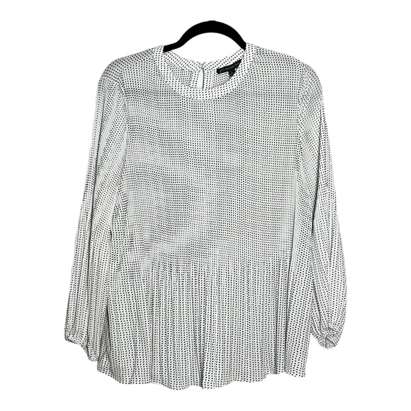 Adrianna Papell Tops - Adrianna Papell Women Pleated Georgette Blouse Polka Dot‎ White Black L NWT